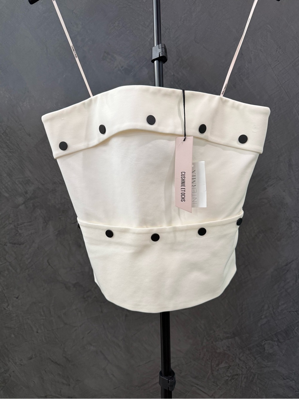 NWT Cushnie Et Ochs white Strapless black Button-Accent Bustier Top size 8